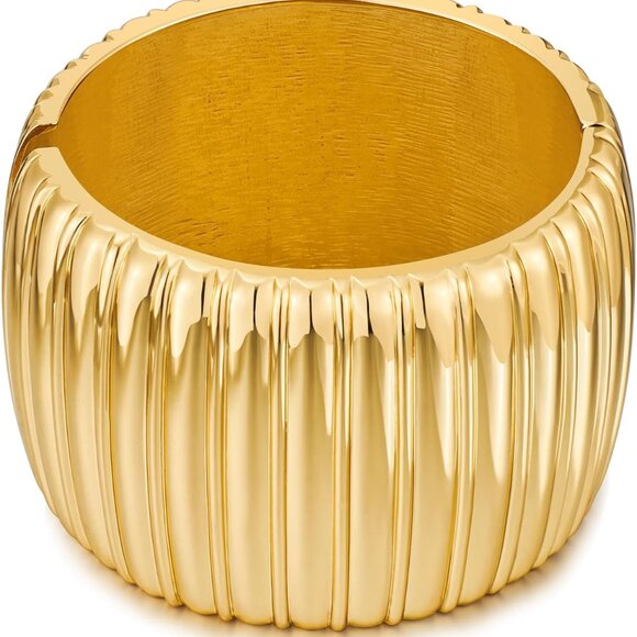 Wide Chunky Gold Bangle Bracelets for Women Stylish Statement Jewelry - Picture 1 of 7
